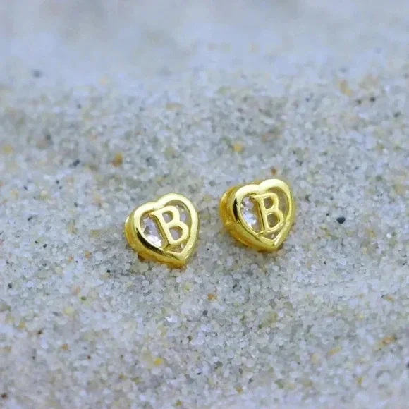 🎁Gift 💝Heart Initial Stud Earrings for Women Teen Girls Mom Daughter, ELDM153G - Picture 10 of 11